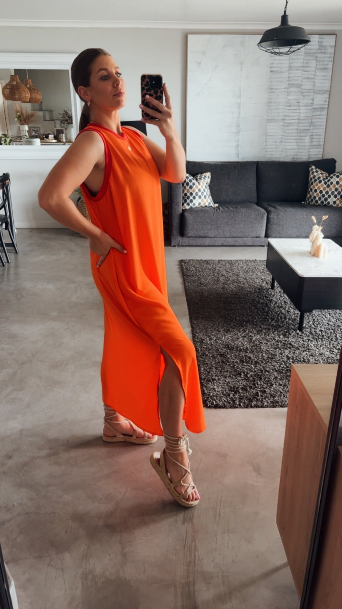 ORANGE/RED COLOURBLOCK DRESS