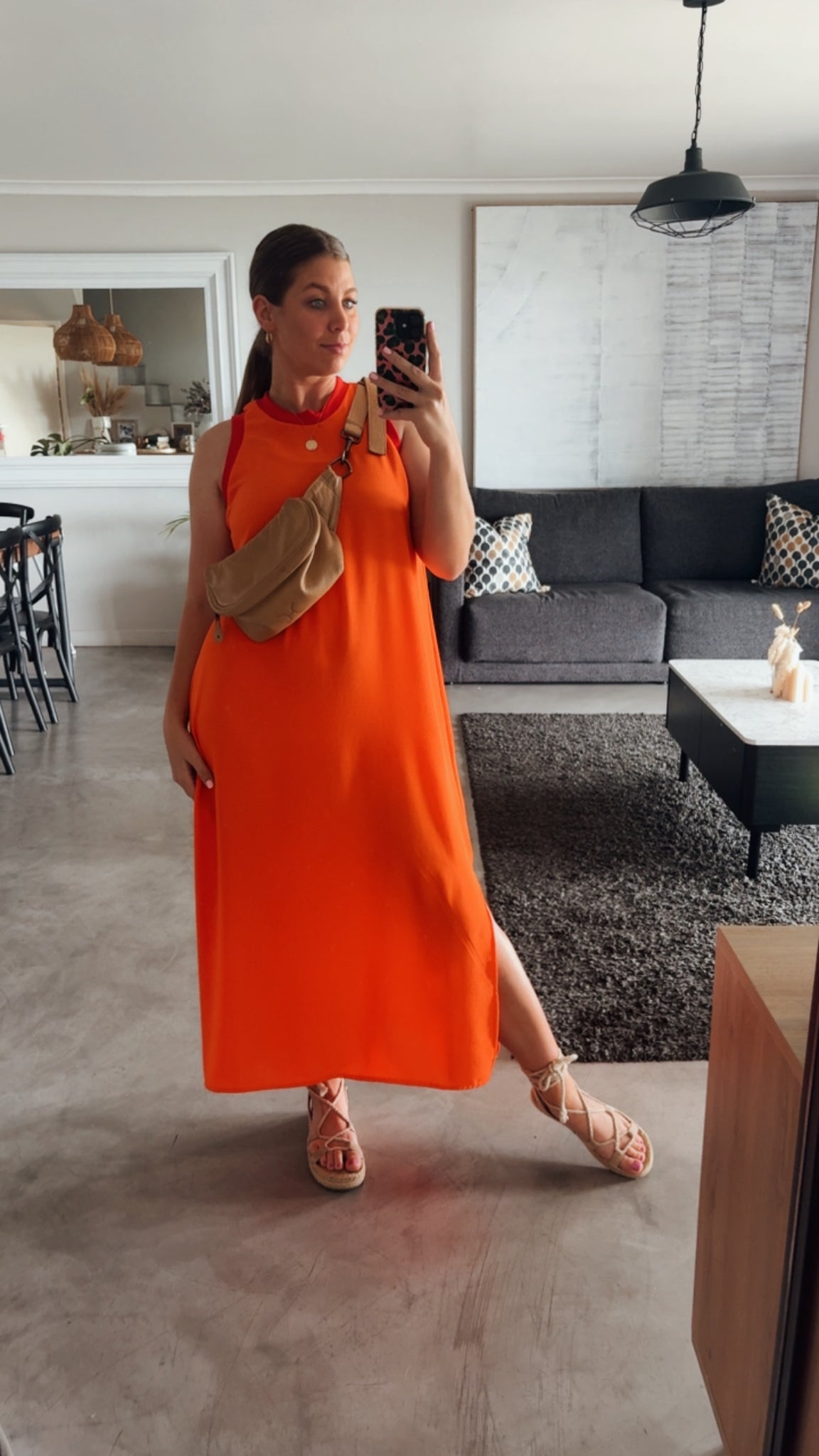ORANGE/RED COLOURBLOCK DRESS