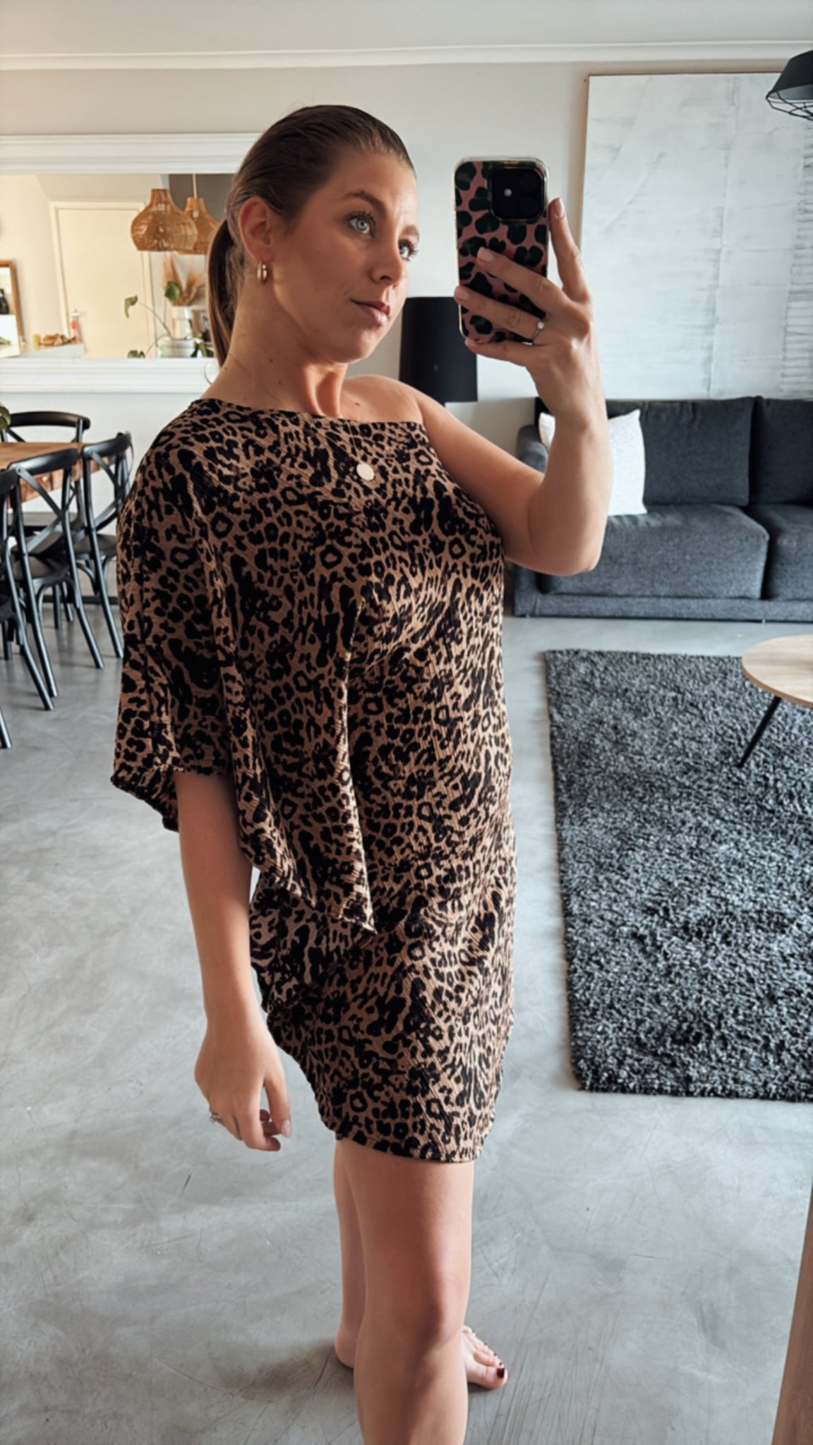 LEOPARD COLD SHOULDER DRESS