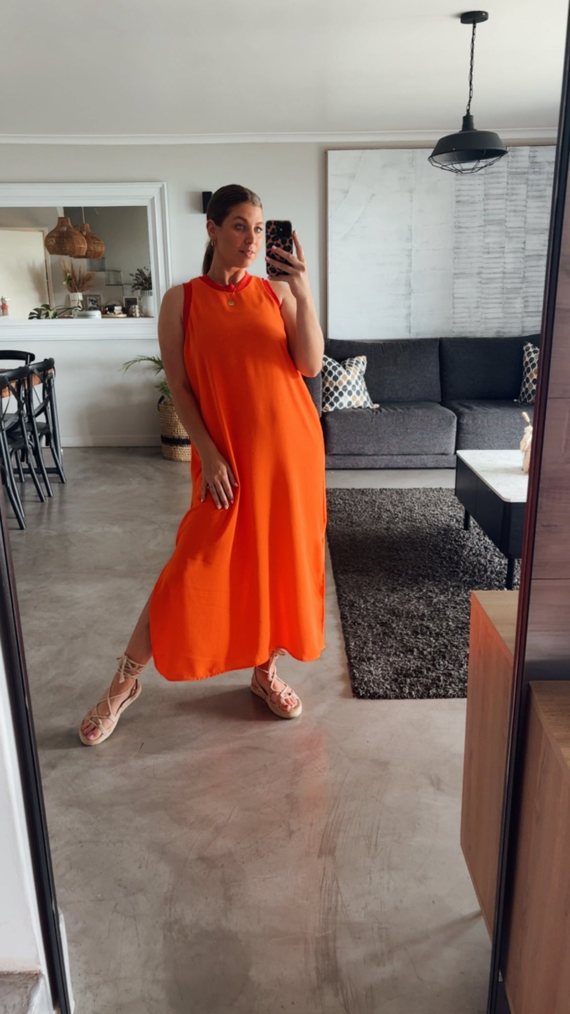 ORANGE/RED COLOURBLOCK DRESS