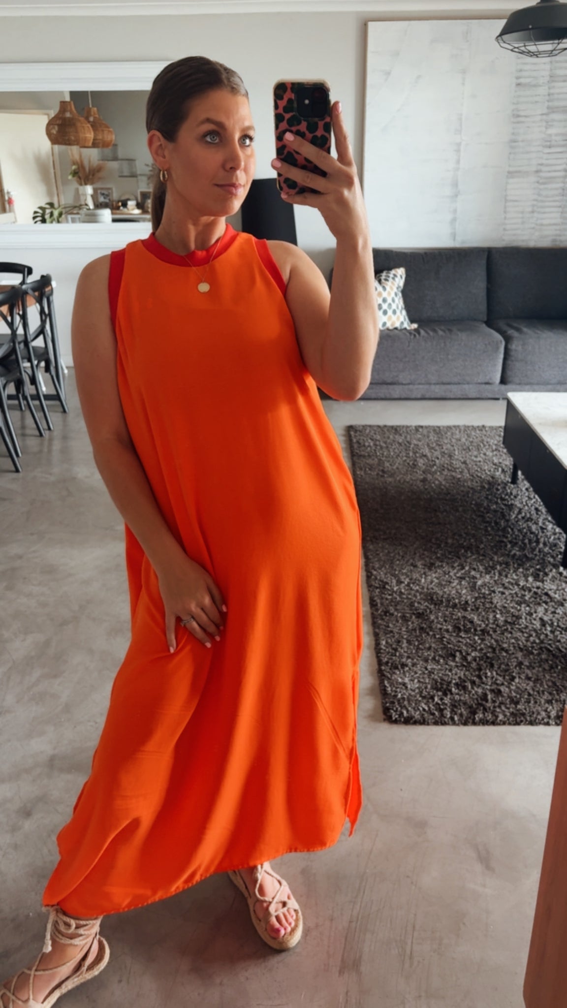 ORANGE/RED COLOURBLOCK DRESS