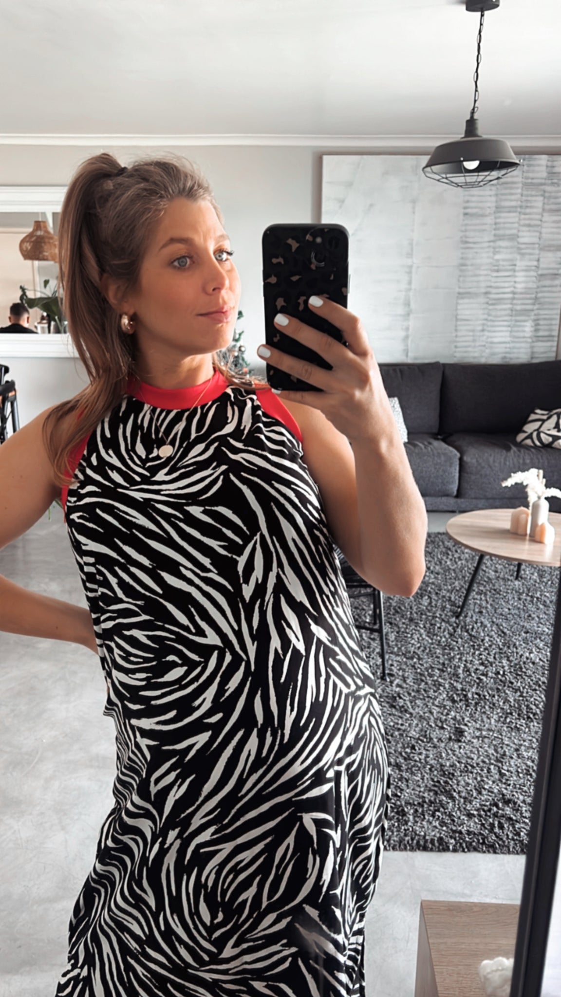 ZEBRA PRINT WITH RED RIB KNIT