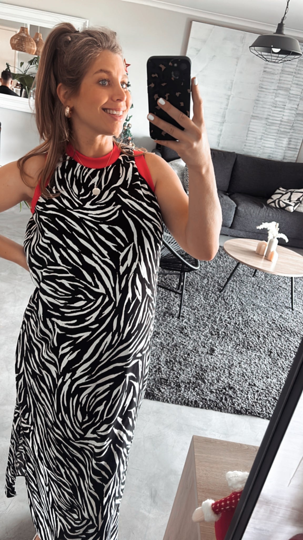 ZEBRA PRINT WITH RED RIB KNIT