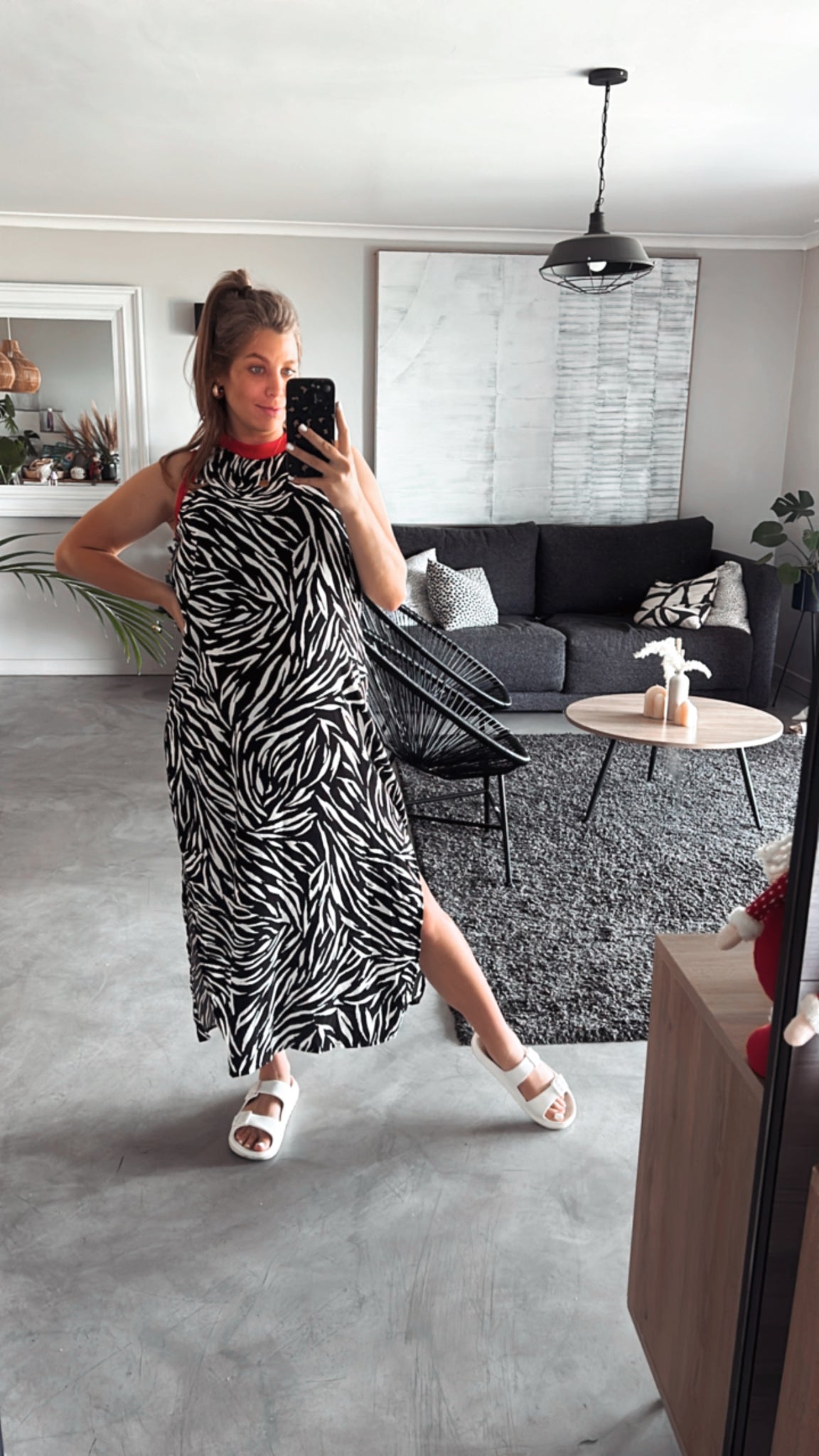 ZEBRA PRINT WITH RED RIB KNIT