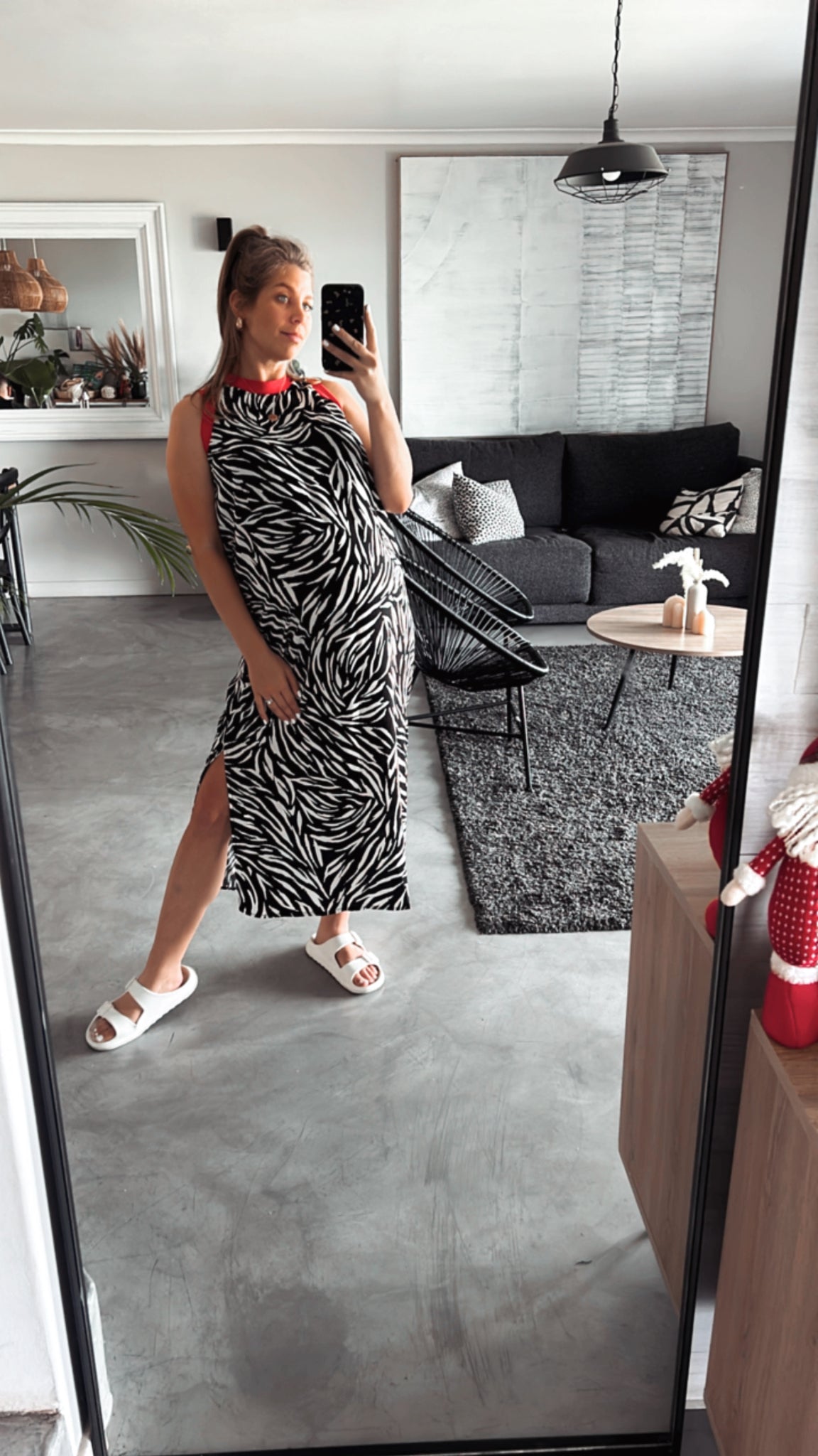 ZEBRA PRINT WITH RED RIB KNIT