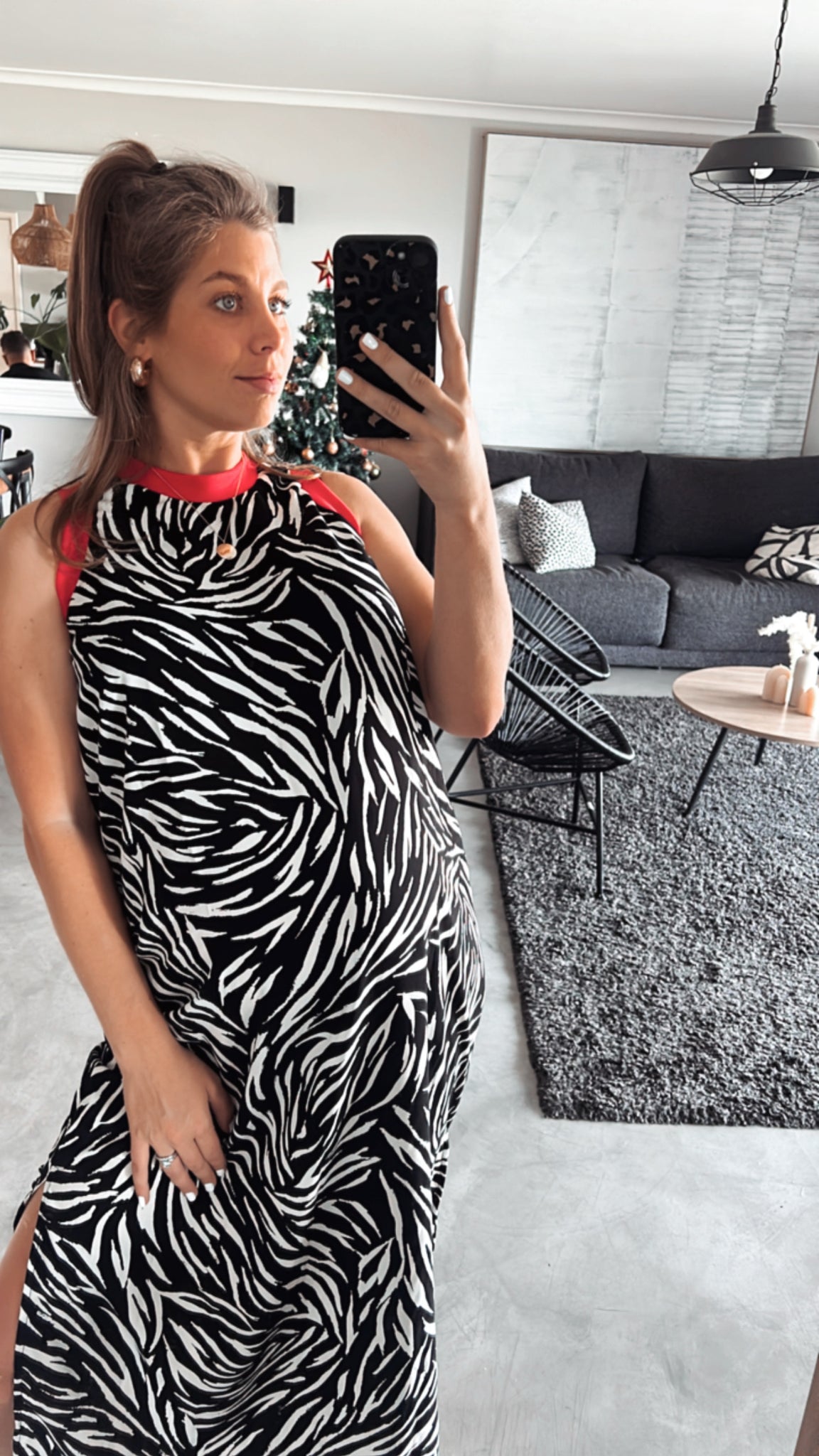 ZEBRA PRINT WITH RED RIB KNIT
