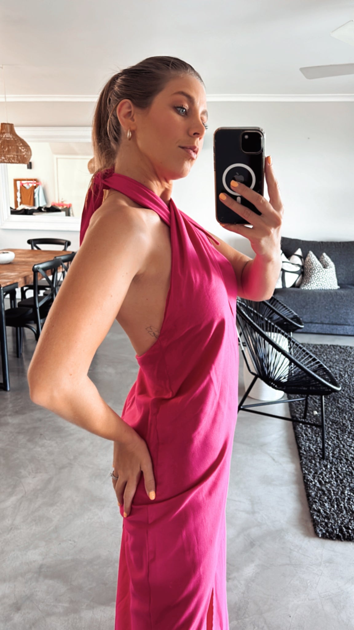 CERISE CROSS COLLAR DRESS