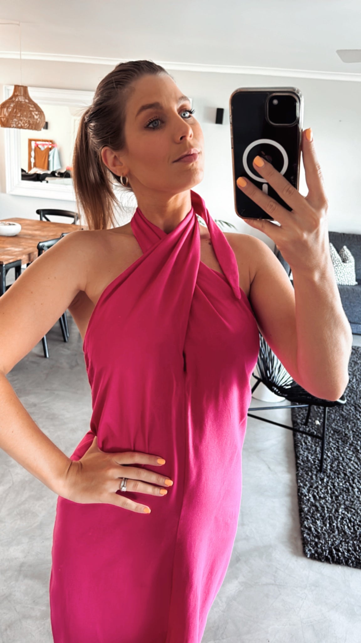 CERISE CROSS COLLAR DRESS