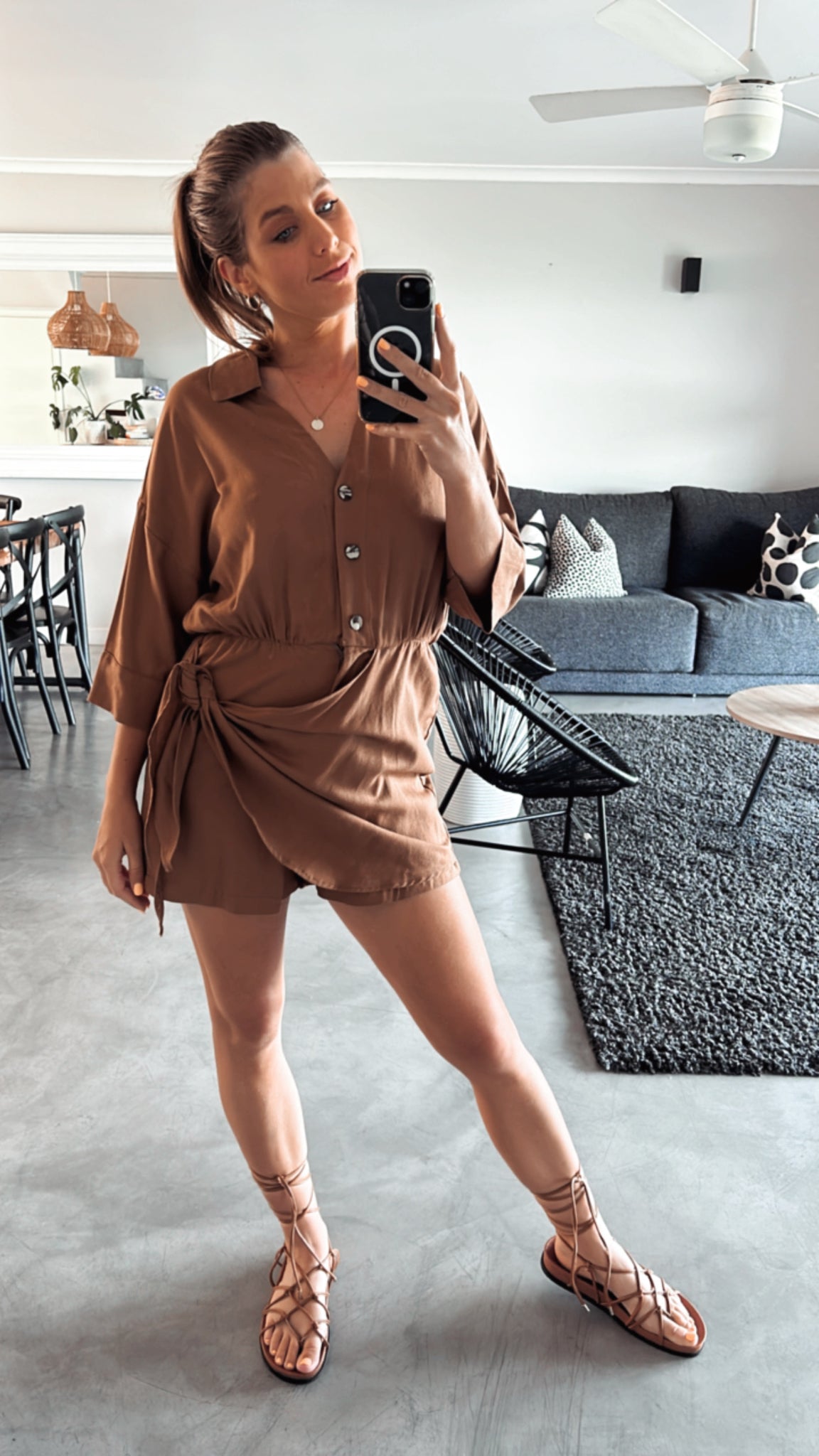 TAN COLLARED SKORT PLAYSUIT