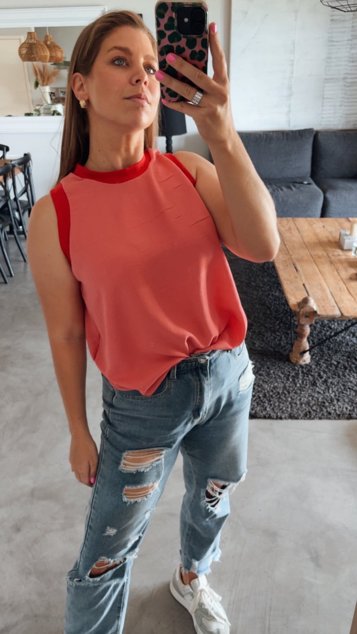 SALMON COLOUR BLOCK TOP