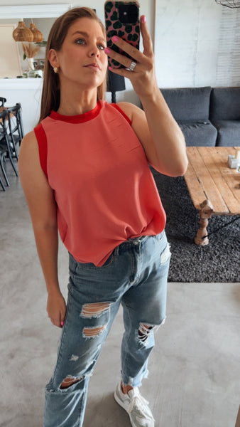 SALMON COLOUR BLOCK TOP