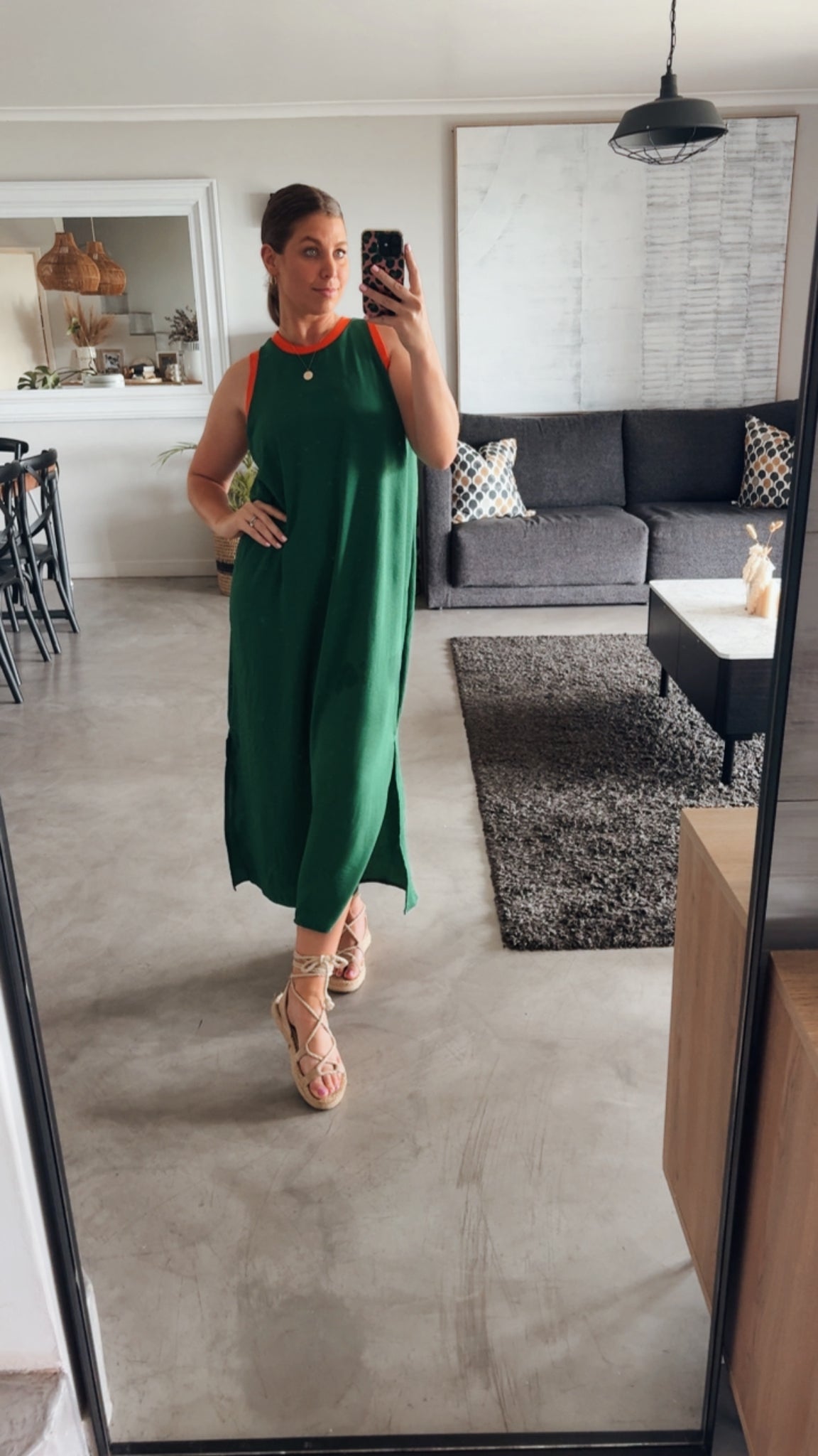 EMERALD/ORANGE COLOURBLOCK DRESS