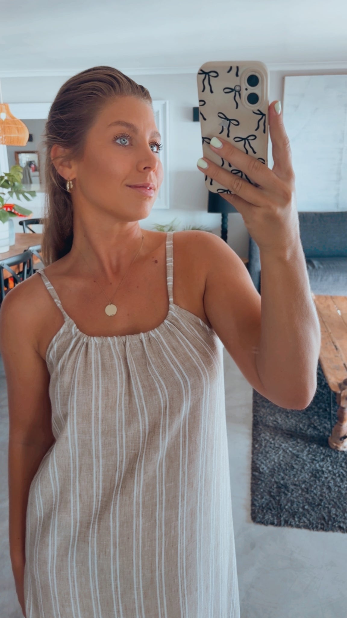 OATMEAL STRIPE LINEN DRESS