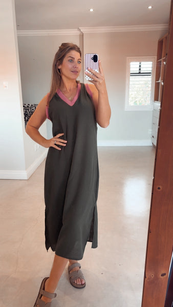 OLIVE LINEN DRESS