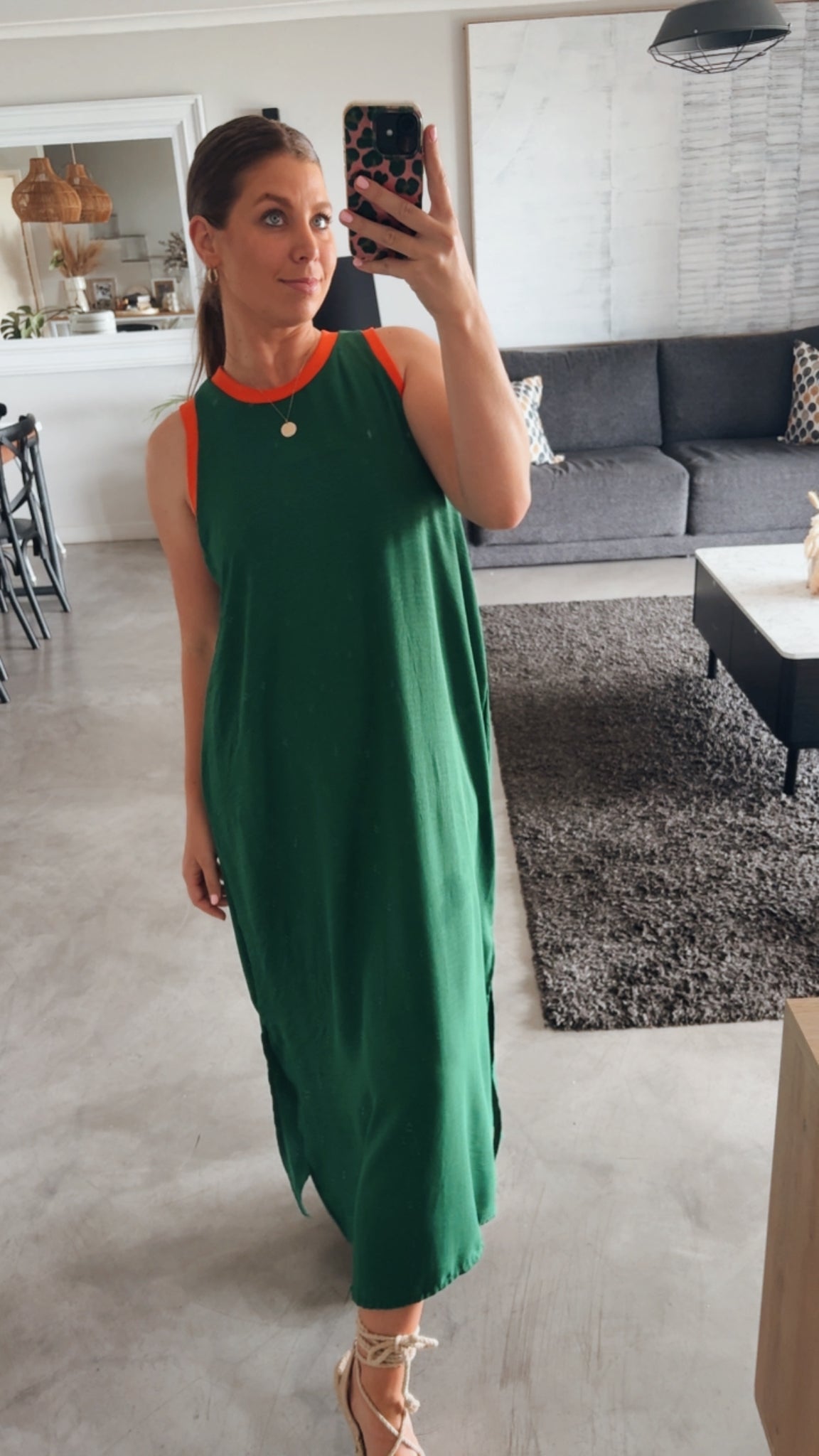 EMERALD/ORANGE COLOURBLOCK DRESS