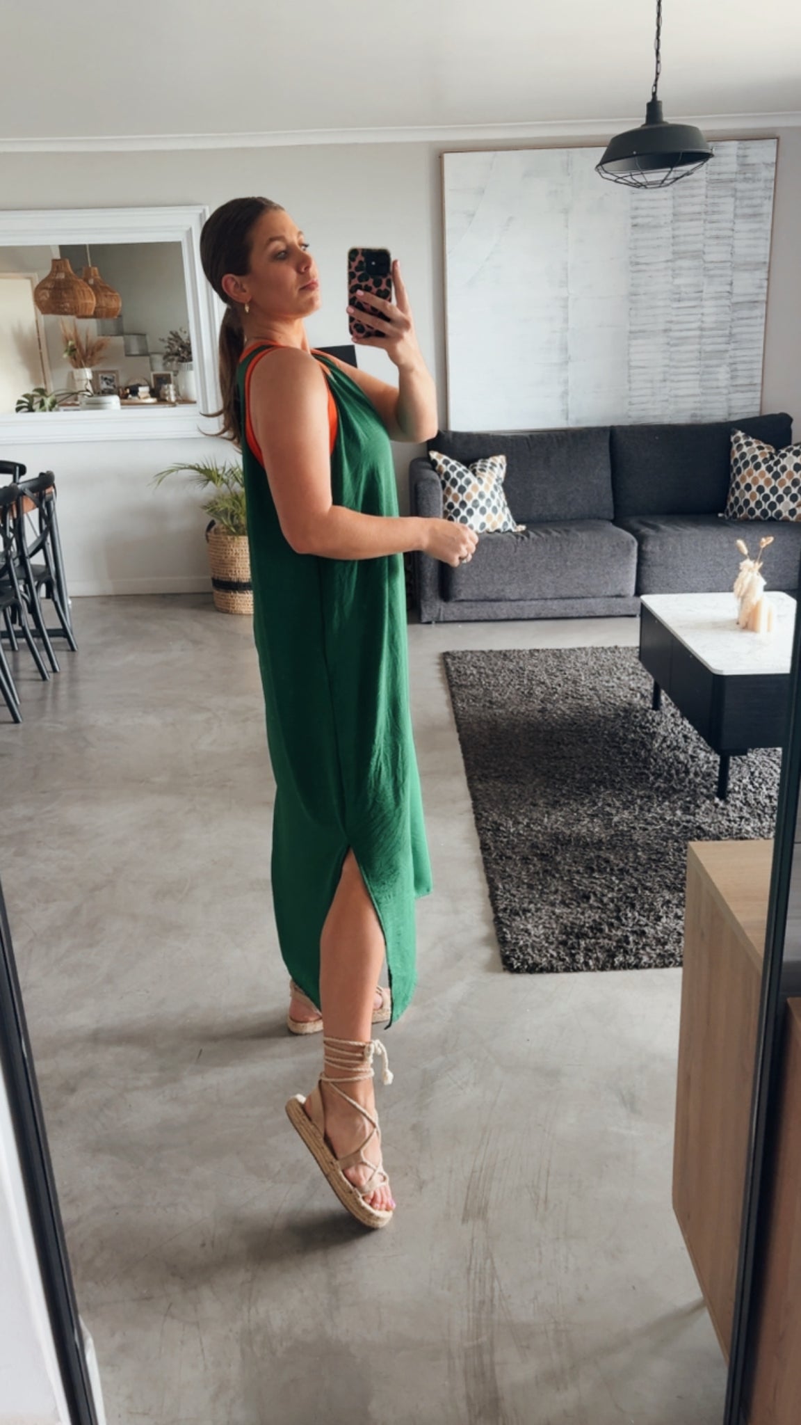 EMERALD/ORANGE COLOURBLOCK DRESS