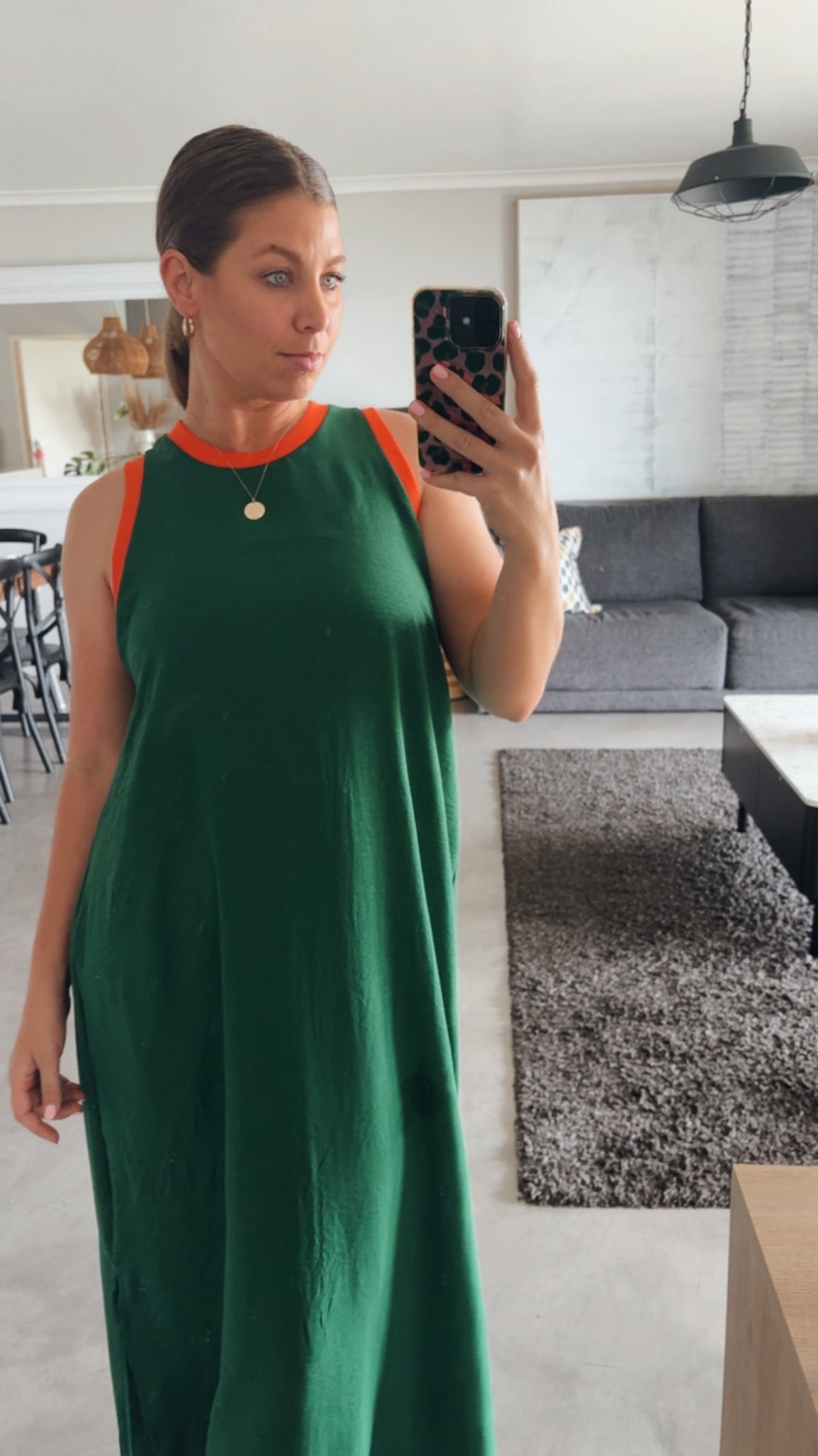 EMERALD/ORANGE COLOURBLOCK DRESS