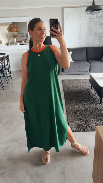 EMERALD/ORANGE COLOURBLOCK DRESS