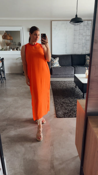 ORANGE/RED COLOURBLOCK DRESS