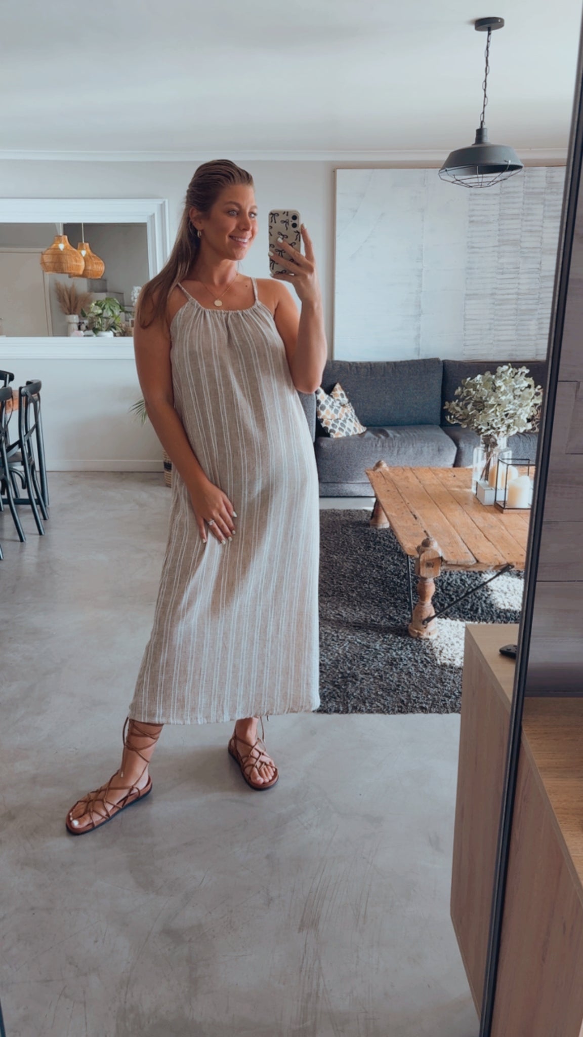 OATMEAL STRIPE LINEN DRESS