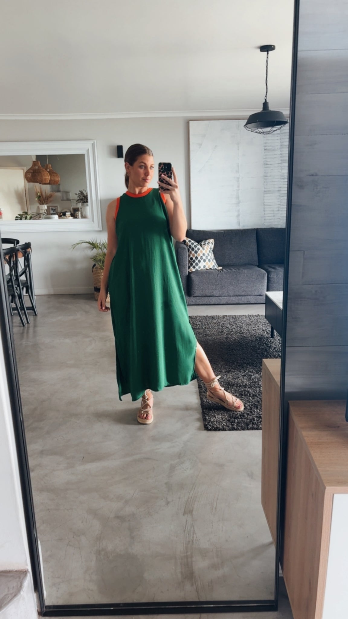 EMERALD/ORANGE COLOURBLOCK DRESS