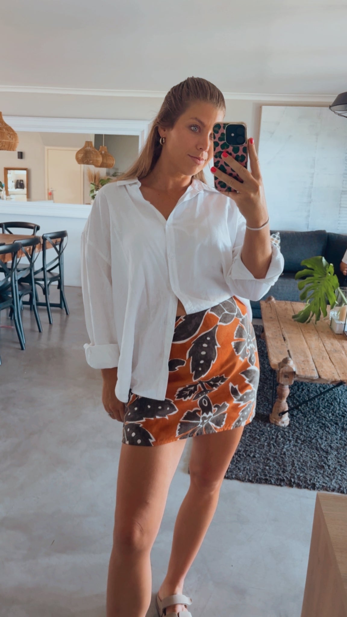 PRINTED LINEN MINI SKIRT