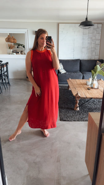 RED COLOURBLOCK DRESS