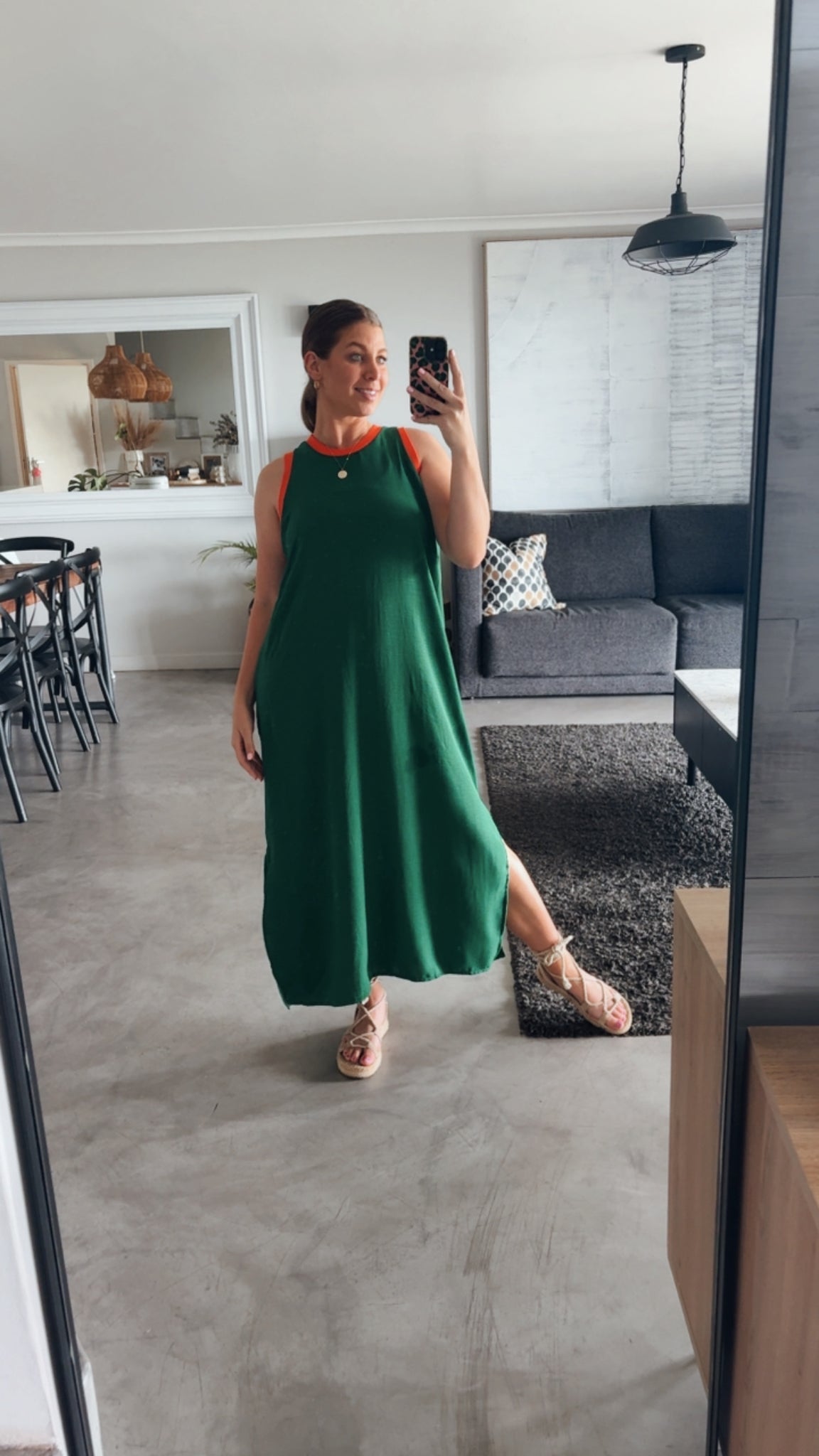 EMERALD/ORANGE COLOURBLOCK DRESS