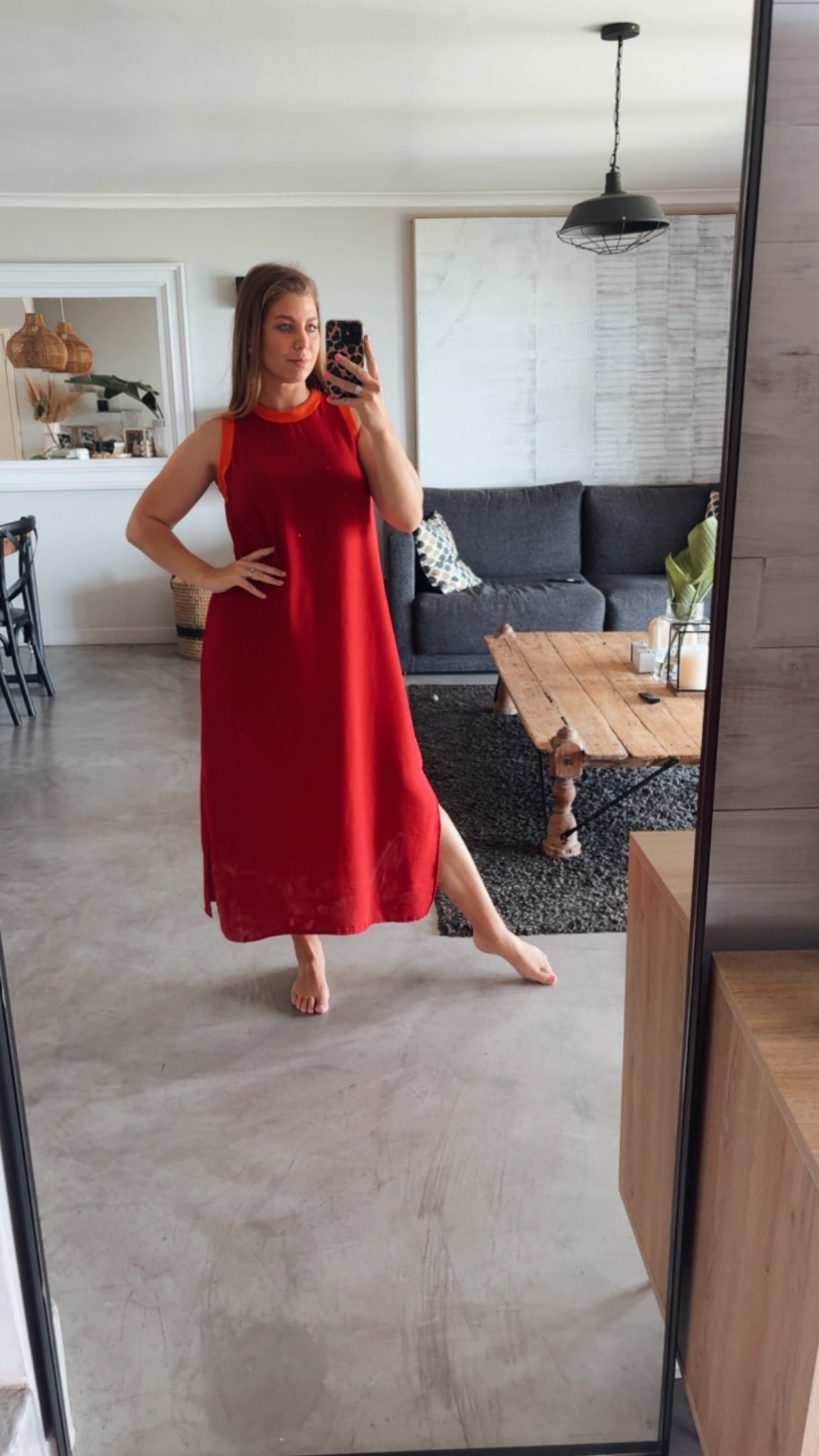 RED COLOURBLOCK DRESS