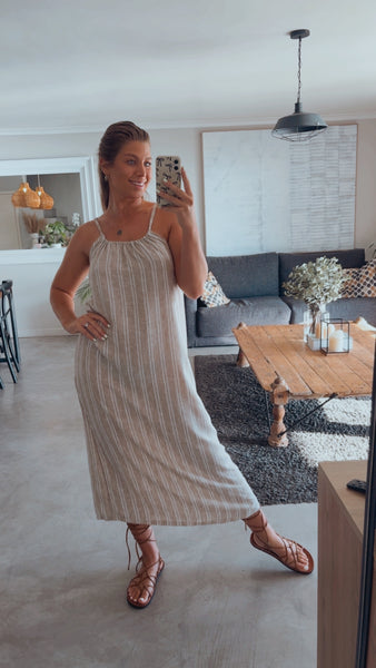 OATMEAL STRIPE LINEN DRESS