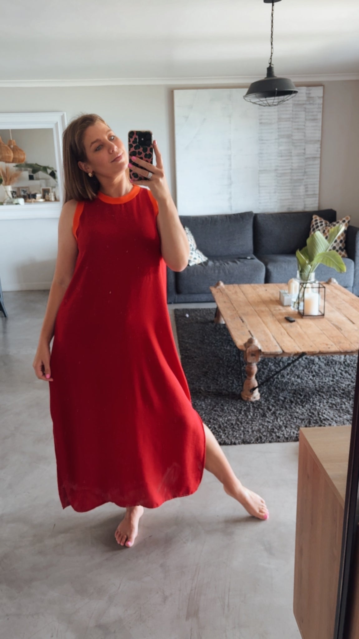 RED COLOURBLOCK DRESS