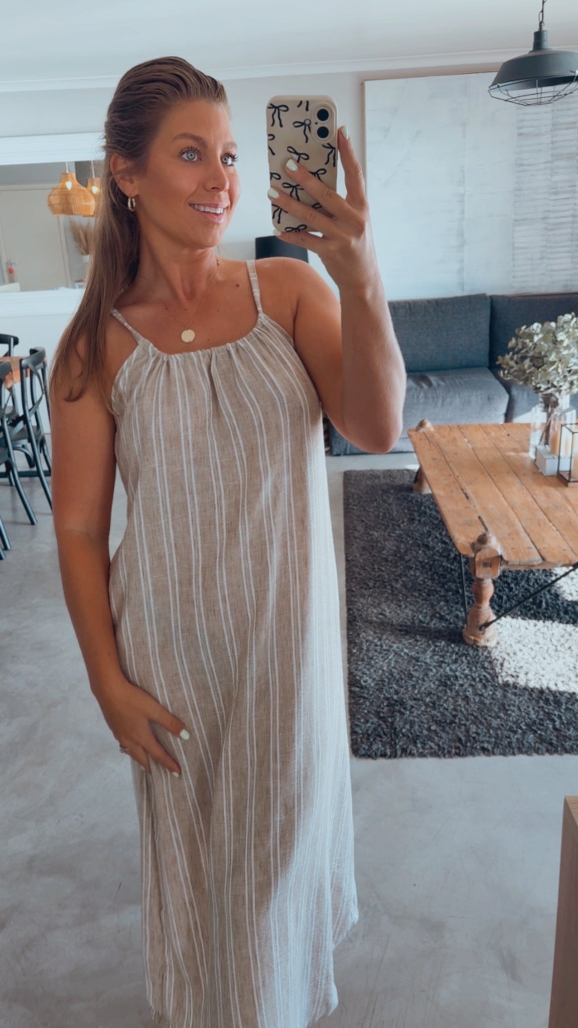OATMEAL STRIPE LINEN DRESS