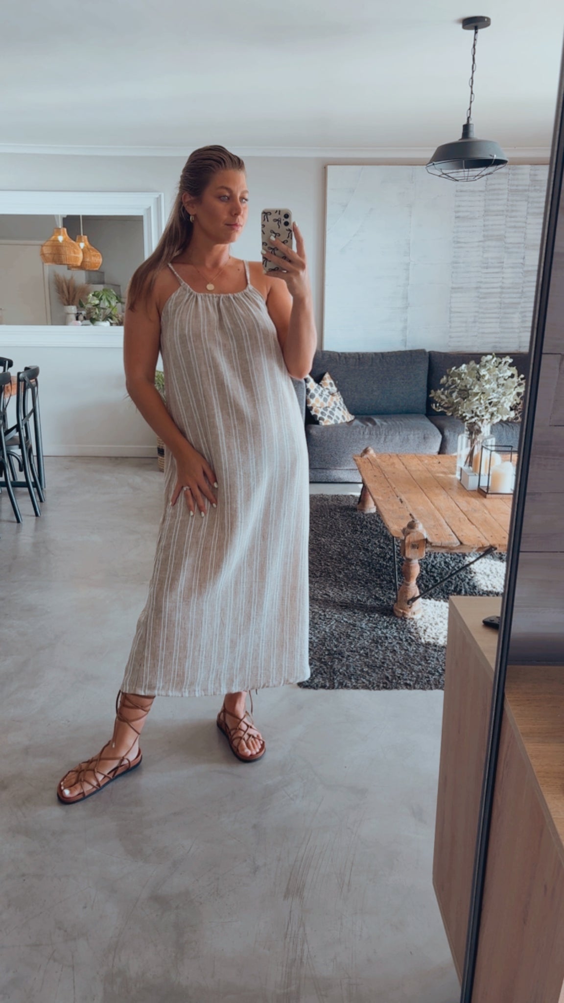 OATMEAL STRIPE LINEN DRESS