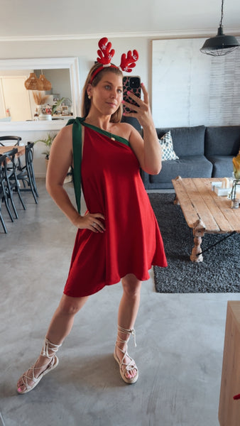 CHRISTMAS COLOURBLOCK DRESS- RED