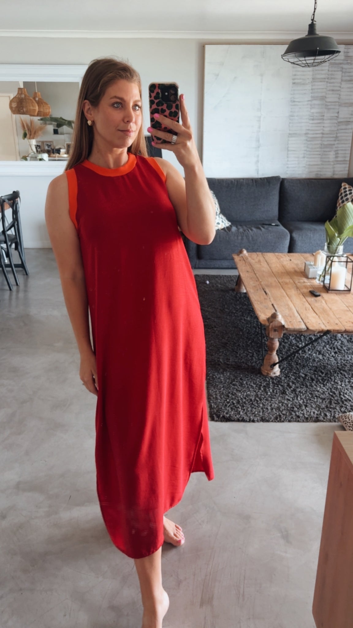 RED COLOURBLOCK DRESS