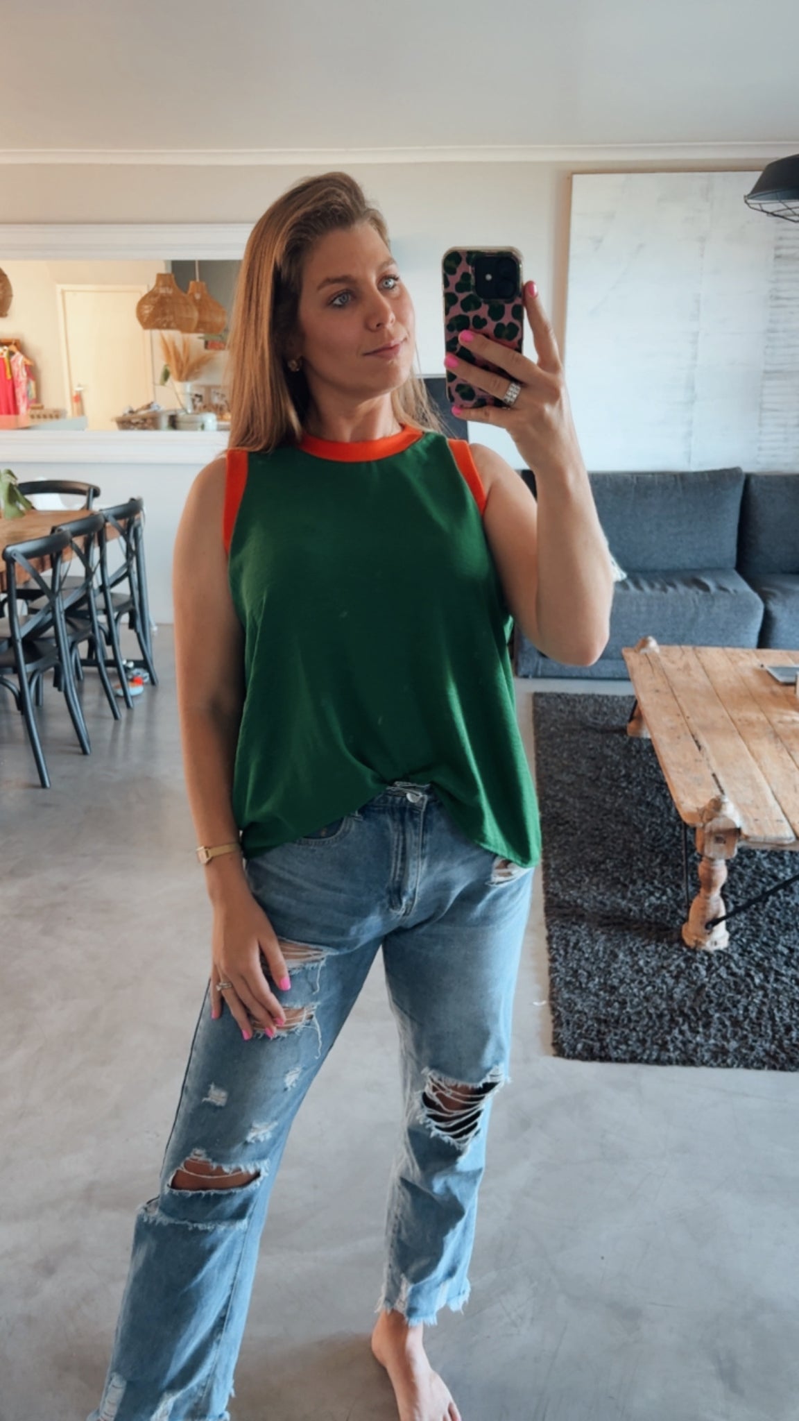 GREEN COLOUR BLOCK TOP