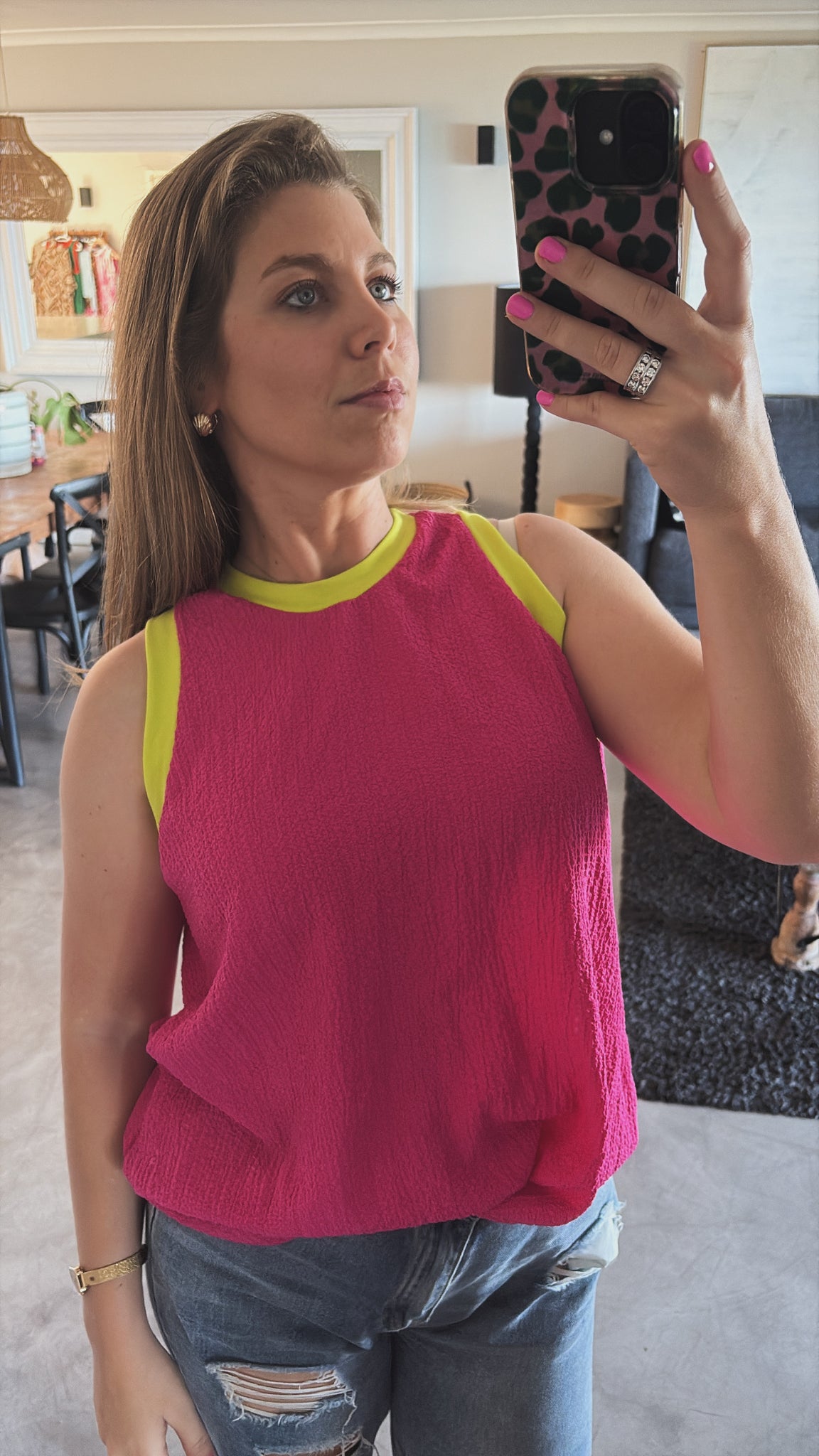 PINK COLOUR BLOCK TOP