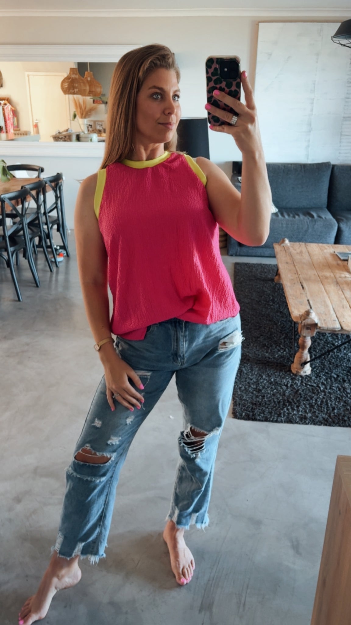 PINK COLOUR BLOCK TOP
