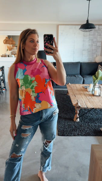 FLORAL COLOUR BLOCK TOP