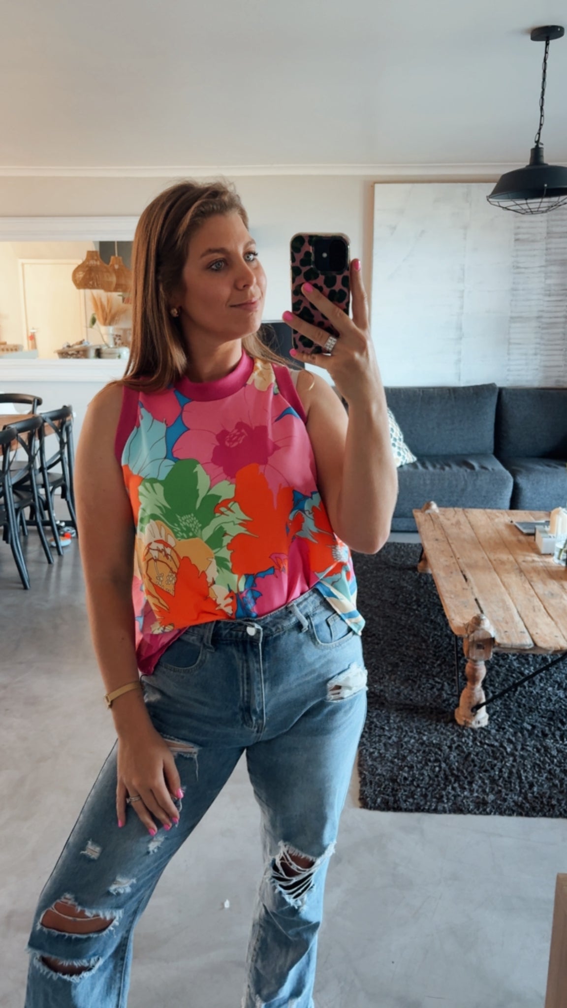FLORAL COLOUR BLOCK TOP