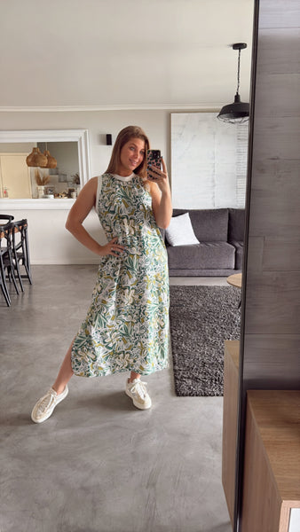 SUNLIT LEAFY COLOURBLOCK DRESS