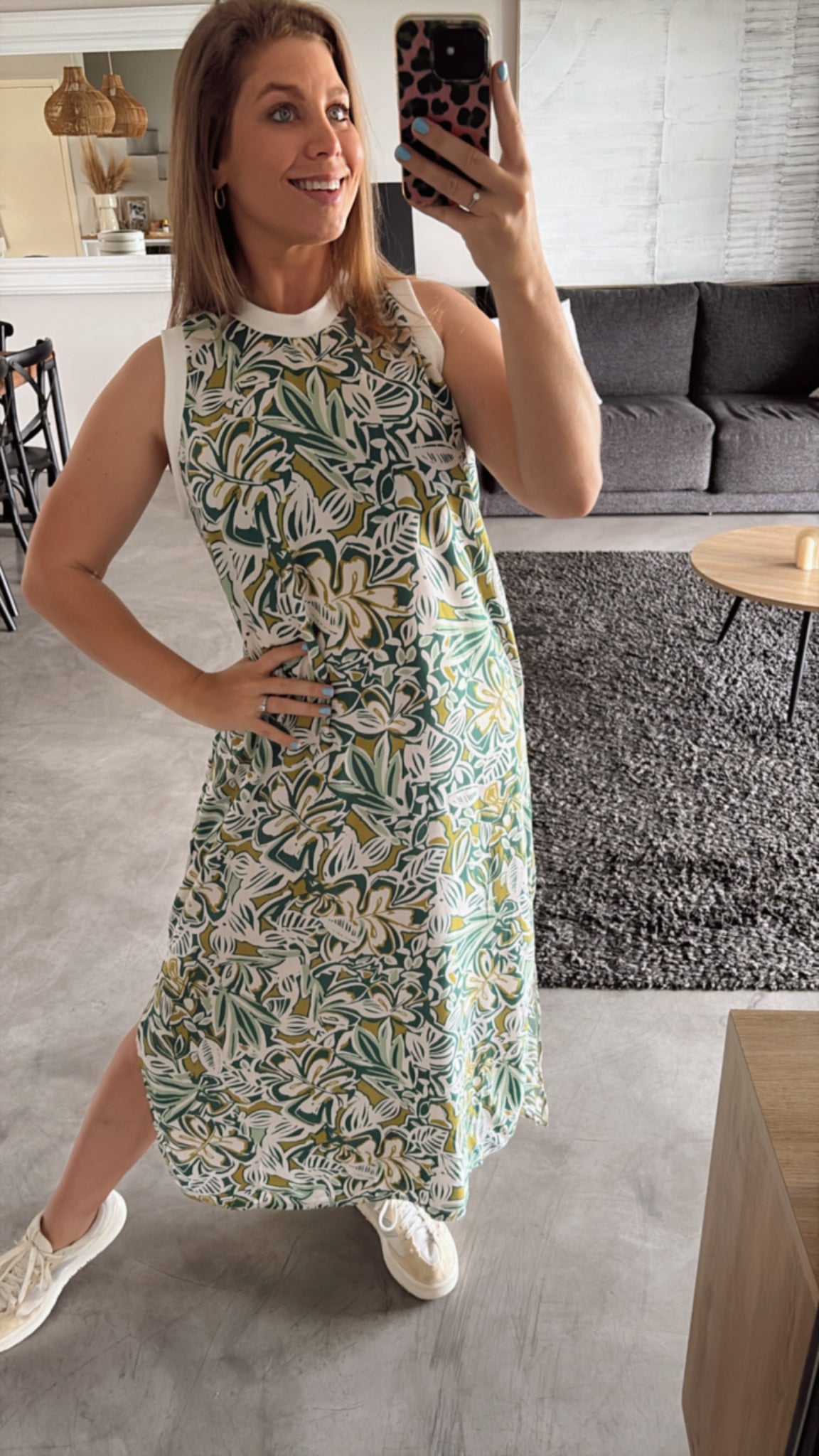 SUNLIT LEAFY COLOURBLOCK DRESS