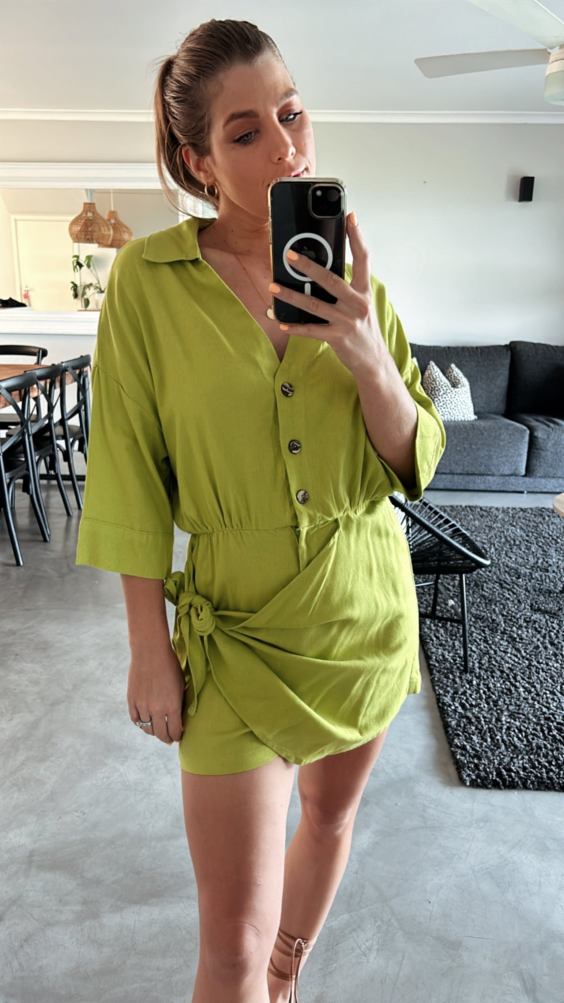 CHARTREUSE COLLARED SKORT PLAYSUIT