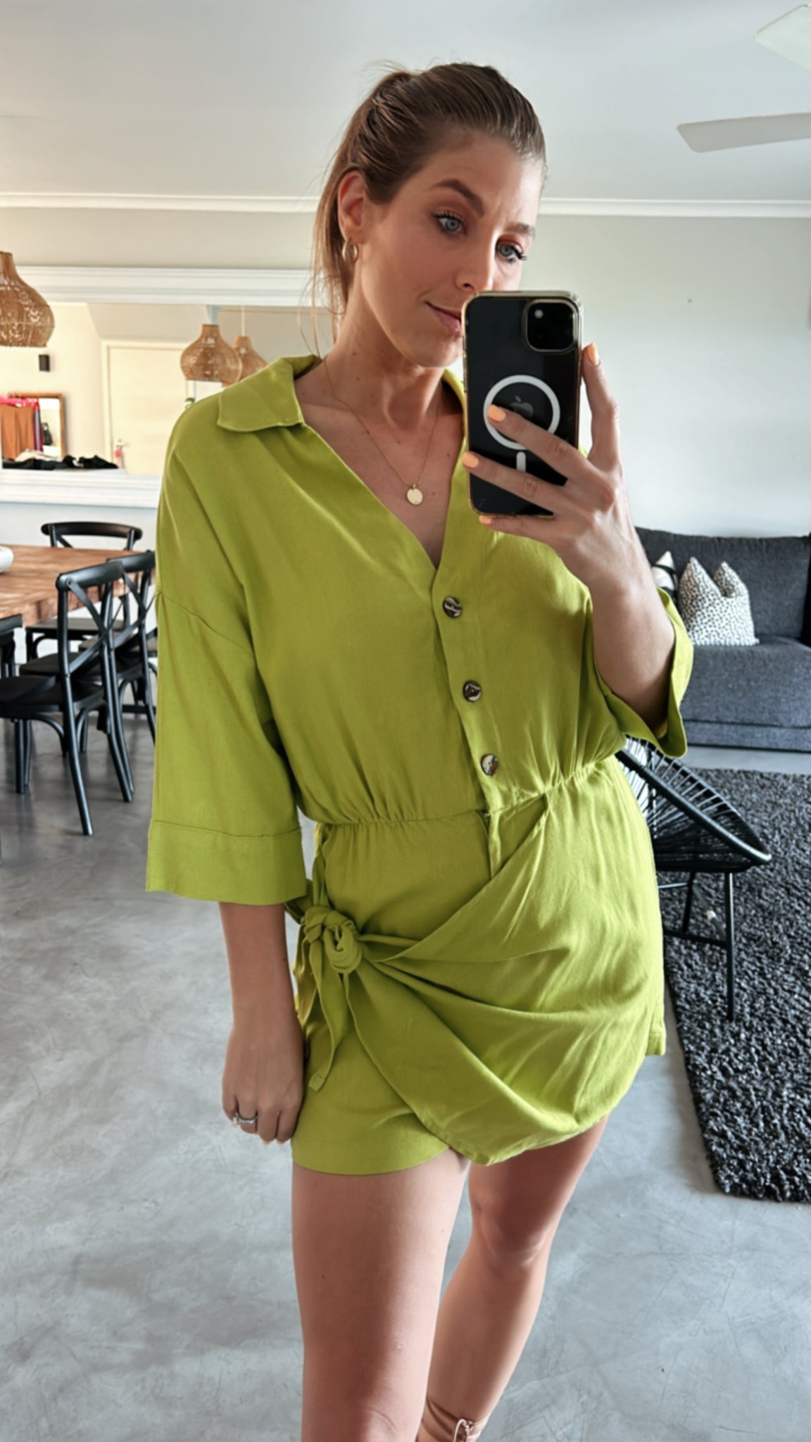 CHARTREUSE COLLARED SKORT PLAYSUIT