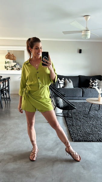 CHARTREUSE COLLARED SKORT PLAYSUIT